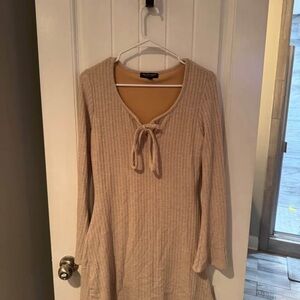 Beige Knit Sweater Dress